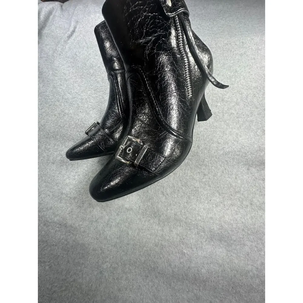 Ankle Boot Crinkle Patent Kitten Heel